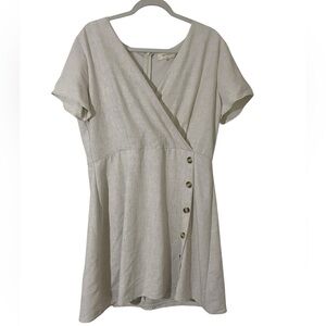 A Beautiful Soul Beige Linen‎ Lagenlook Faux Wrap Knee Dress XL Minimalist Zip